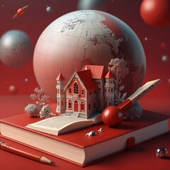 book with christmas tree and globe