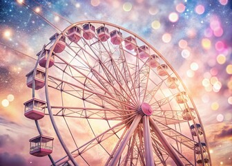 Pink Abstract Watercolor Ferris Wheel in Low Light Photography for Artistic Decor