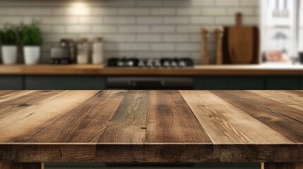 Rustic Wooden Kitchen Table with Modern Background