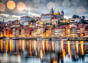 Fototapeta premium Porto at Night - Serene Minimalist Views of Portugal's Historic Cityscape