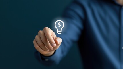 A person holds a glowing light bulb icon with a dollar sign, symbolizing innovative ideas or business opportunities.