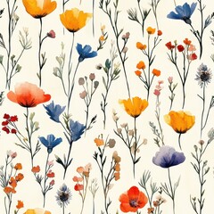 Soft Watercolor Wildflowers in Pastel Colors