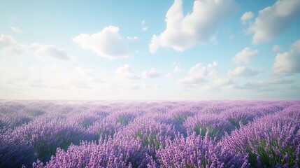 Fototapeta premium Tranquil Lavender Field Under Blue Sky