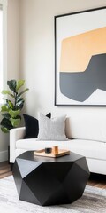 Modern loft living room with blackandwhite color scheme, minimalist furniture, and simple artwork   blackandwhite decor, minimalist furniture, modern art