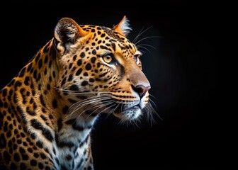 Obraz premium Profile Portrait of a Leopard on Black Background - Wildlife Photography