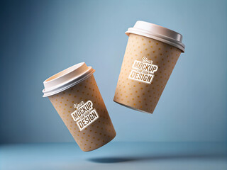 Flying Takeaway coffee Paper Cup Mockup  Clean and Empty Template