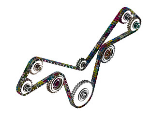 Chain transmission on a white background. Mechanical engineering.