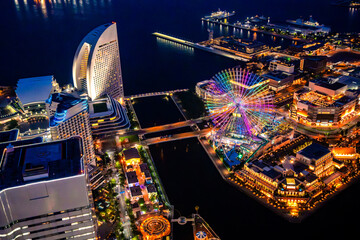 Yokohama Ferris Wheel Cosmo Clock 21 view from Landmark tower in Kanagawa, Yokohama, Japan