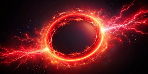 Obraz premium Red Abstract Plasma Lightning Ring with Swirling Glow Particles for Visual Effects
