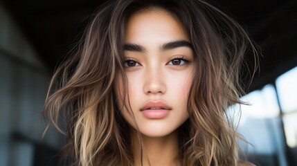 Fototapeta premium Youthful expression of self: asian female model capturing a selfie for spring campaign