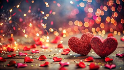 Obraz premium Red Glitter Hearts Confetti Overlay for Romantic Celebrations and Events