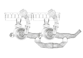 Two turbines on a white background. Mechanical engineering.