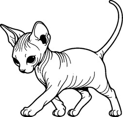 Black Line Art Stand Sphynx Cat Pet Hand Drawn Illustration