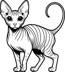 Black Line Art Stand Sphynx Cat Pet Hand Drawn Illustration