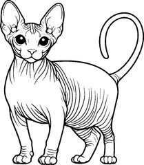 Black Line Art Stand Sphynx Cat Pet Hand Drawn Illustration