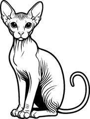 Black Line Art Sitting Sphynx Cat Pet Hand Drawn Illustration