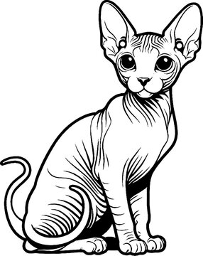 recommend clip art: Black Line Art Sitting Sphynx Cat Pet Hand Drawn Illustration