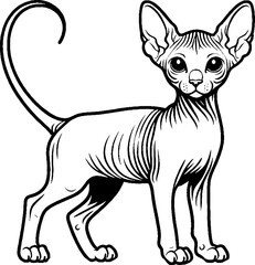 Black Line Art Stand Sphynx Cat Pet Hand Drawn Illustration