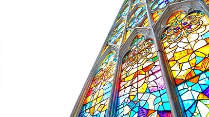 A captivating architectural template showcasing elaborate stained glass windows, offering generous space for text and design against a clean white backdrop.