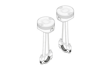 Two pistons on a white background. Mechanical engineering.