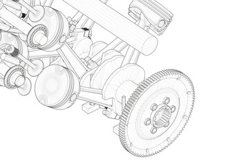 Black V-shaped car engine on white background.