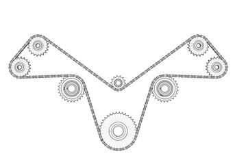 Chain transmission on a white background.