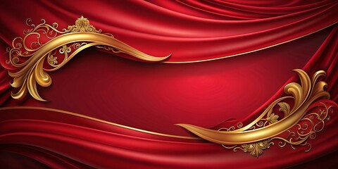Romantic Silk and Gold Banner on Red Background for Elegant Designs