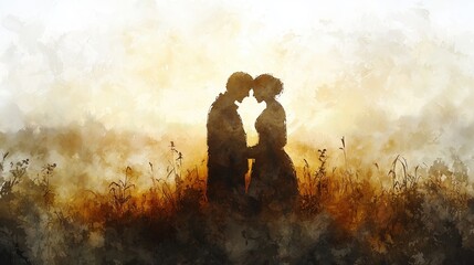 Fototapeta premium Serene Embrace of Two Figures in a Golden Glow