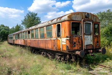Fototapeta premium An abandoned train on a railway track