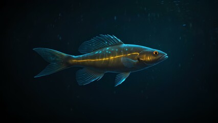 Fototapeta premium Bioluminescent Fish Glowing in a Dark Ocean Trench – Deep-Sea Life Exploration