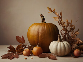 pumpkins and autumn leaves