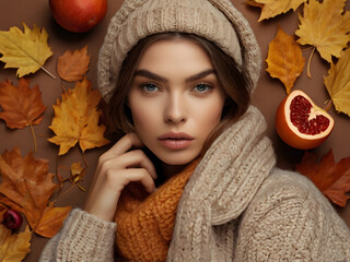 portrait of a woman with autumn leaves
