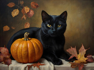 cat and pumpkin
