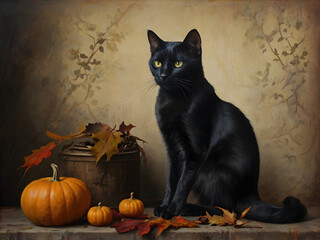 Black cat with pumpkin