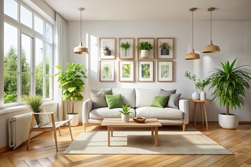 Scandinavian Minimalist Apartment with Wooden Frames and White Sofa Decor for Modern Living Spaces