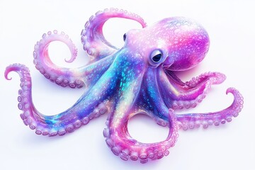 Fototapeta premium A neon style octopus, isolate on white background, glowing with bright colors and modern appeal.