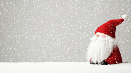 Fototapeta premium Santa figurine in snowy winter scene with minimalistic holiday charm