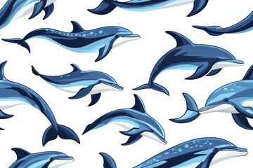 Naklejka premium Flat style seamless pattern of dolphins, isolate on white background.