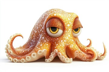 Naklejka premium A 3D cartoon squid character, isolate on white background, with playful features and bright colors.