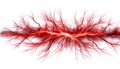 Red electricity with jagged, glowing lines isolated on transparent background, ideal for sci-fi visuals and energy effects
