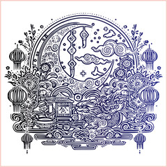 lunar new year Chinese dragon Dragon with round shield  out vector silhouette