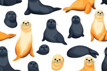 Obraz premium Flat style seamless pattern of seals, isolate on white background.