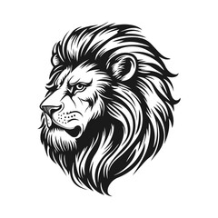 Silhouette lion head, flat mascot logo of lion head side view vector illustration in black and white clipart