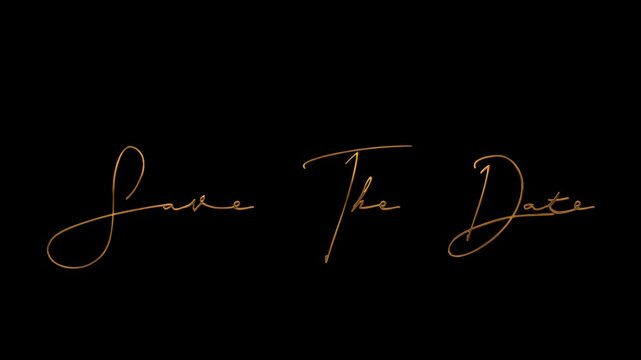 Gold script words on black background saying Save the Date. Ideal for wedding invitations, announcements, event promotions and social media posts.