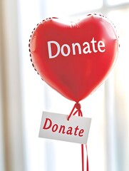 A heart-shaped balloon with "Donate" printed on it, symbolizing charity and the spirit of giving.