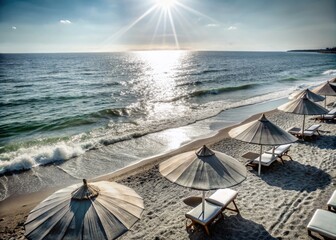 Serene Summer Beach Scene with Crystal Clear Water and Soft White Sand for Relaxation and Escape