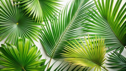 Set of Elegant Palm Leaves on White Background for Nature and Botanical Photography