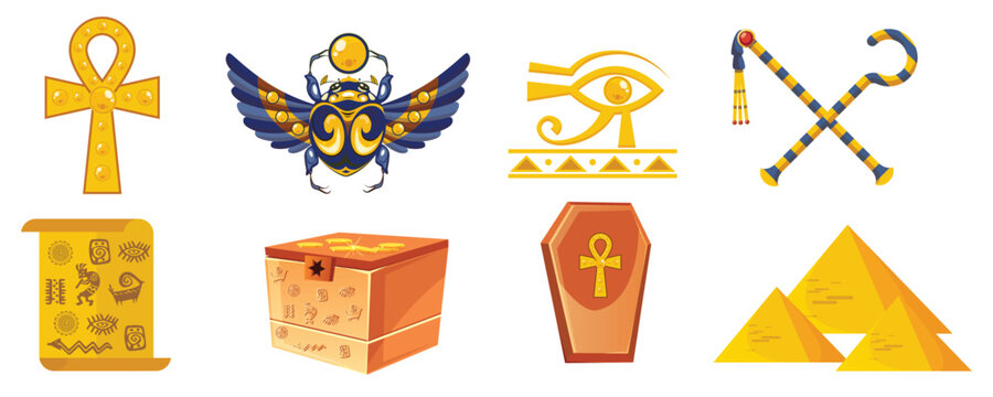 ancient egypt icons shiny colorful symbols