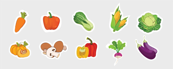 vegetables stickers flat handdrawn classic