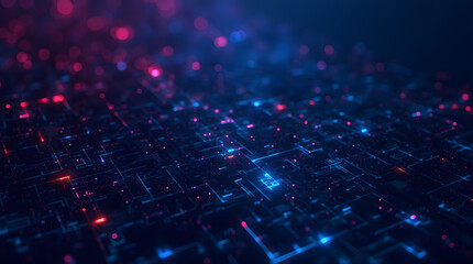 Obraz premium A high-tech digital grid with glowing neon lines in bright blue and purple tones, perfect for futuristic or cyberpunk-themed backgrounds.
